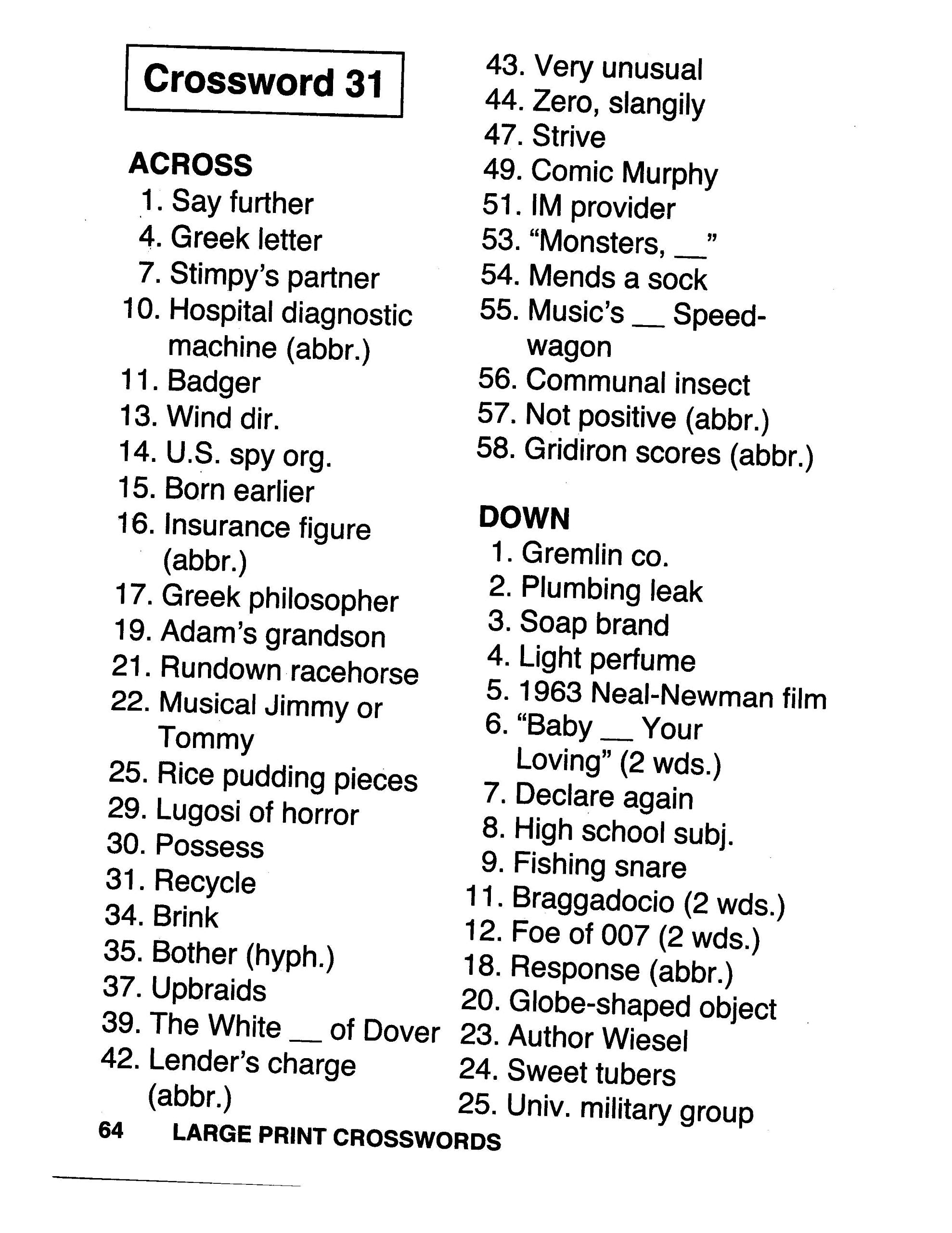 Kappa Big And Easy Crossword Puzzles