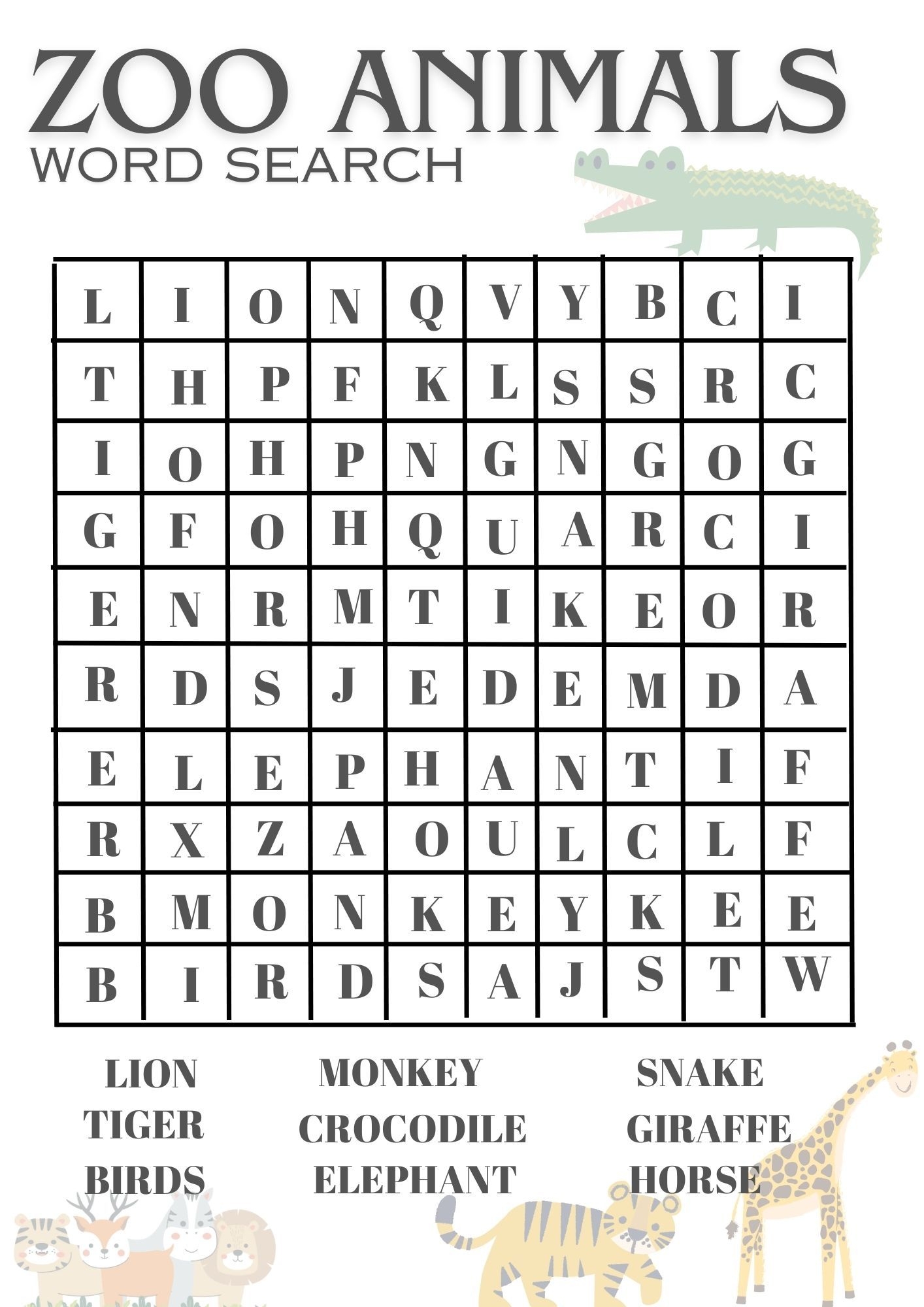 Kids Crossword Puzzle Zoo Animals By Allysonjayazana Raket PH