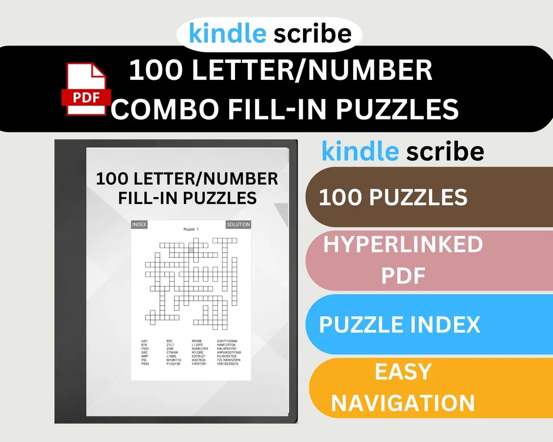 Kindle Scribe Alphanumeric Fill In Puzzle Book Fill in Puzzles Letter Number Combination Digital Download Hyperlink Puzzle Book Etsy