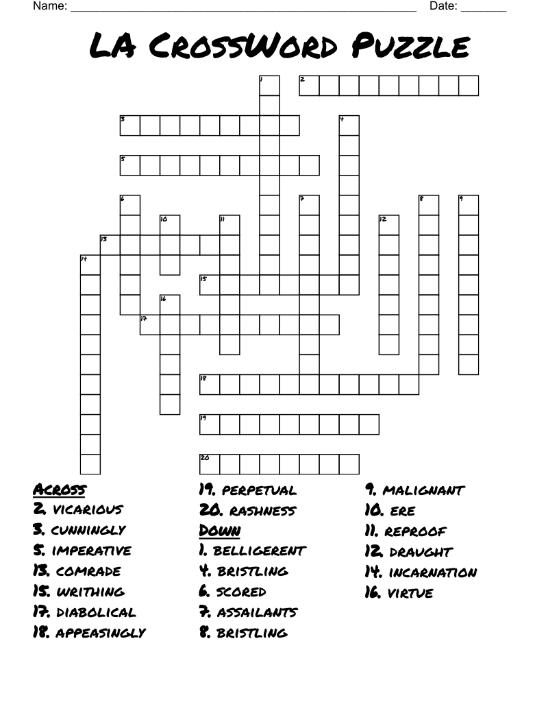 LA CrossWord Puzzle WordMint