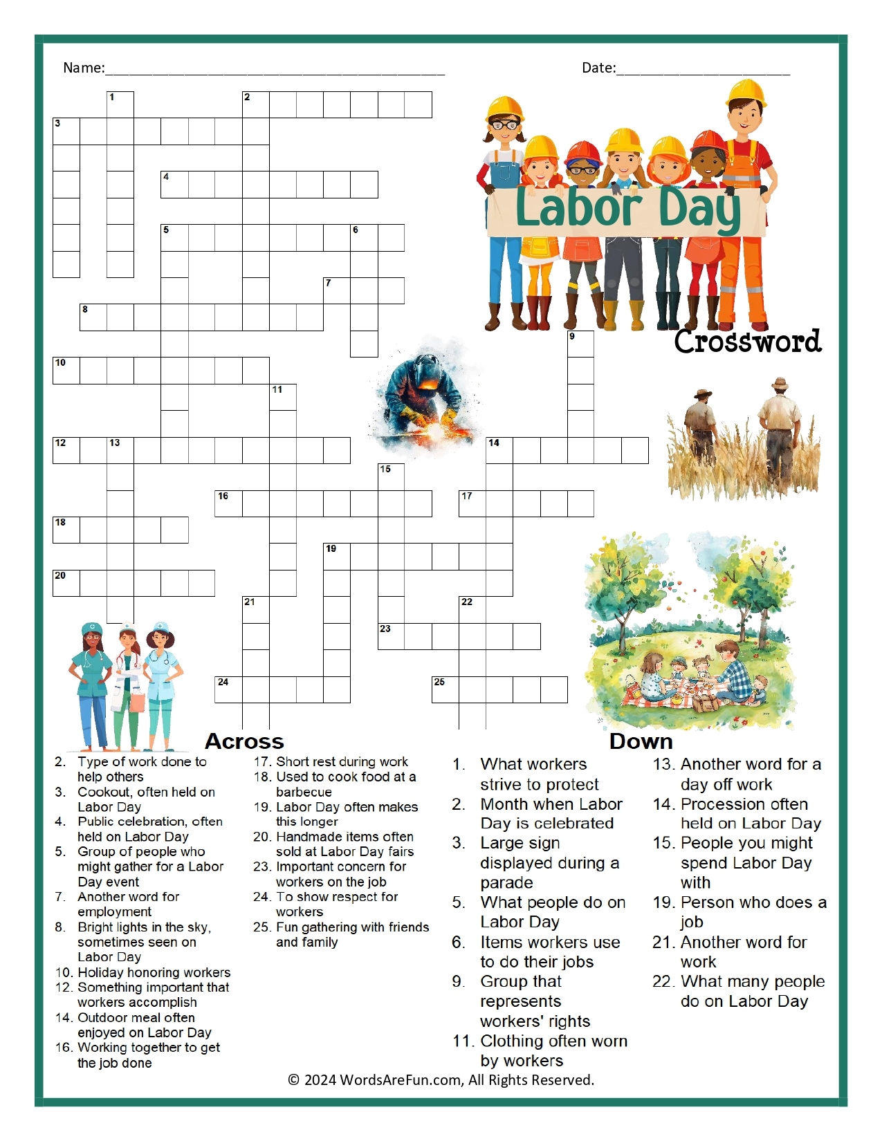 Labor Day Crossword Puzzles