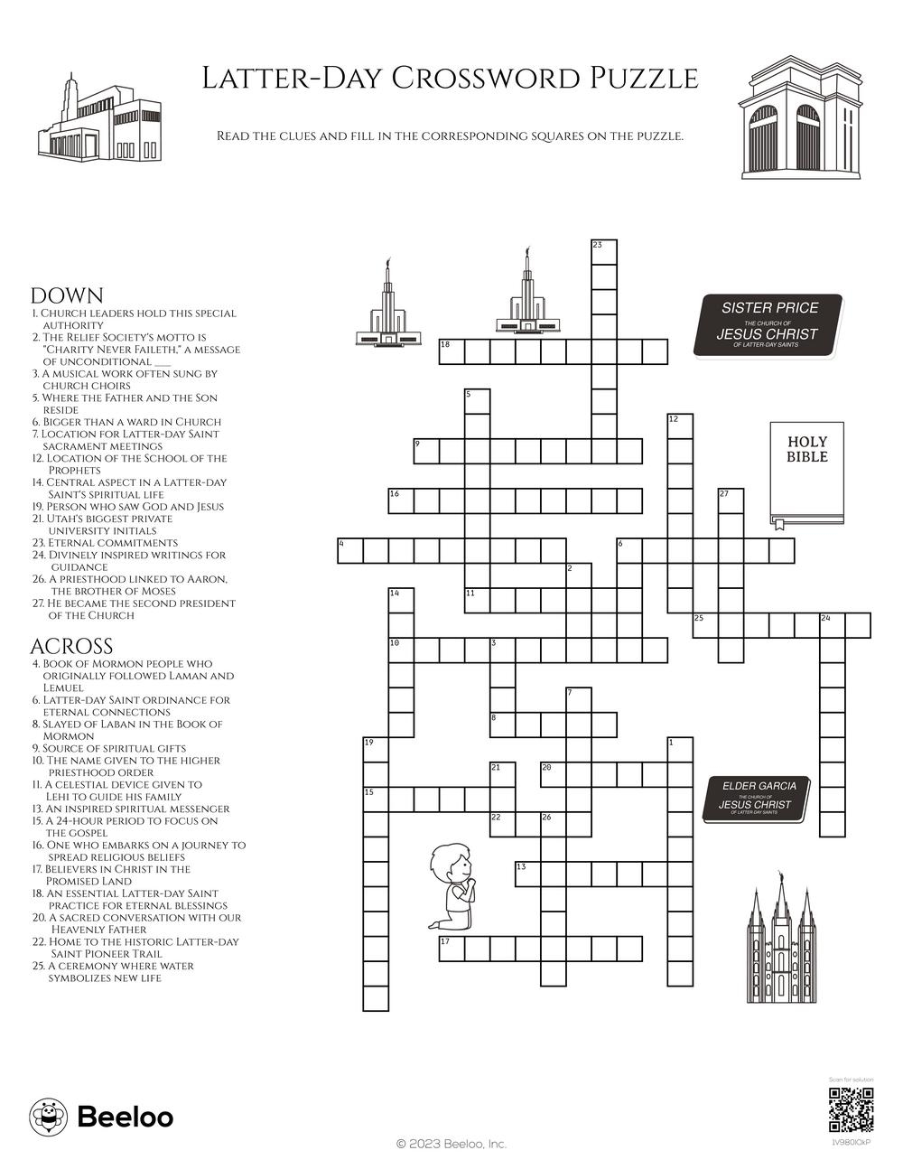Latter Day Crossword Puzzle Beeloo Printable Crafts And Activities For Kids