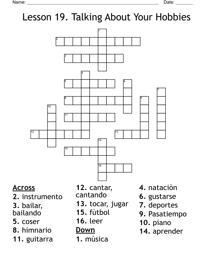Hobbies Crossword Puzzle