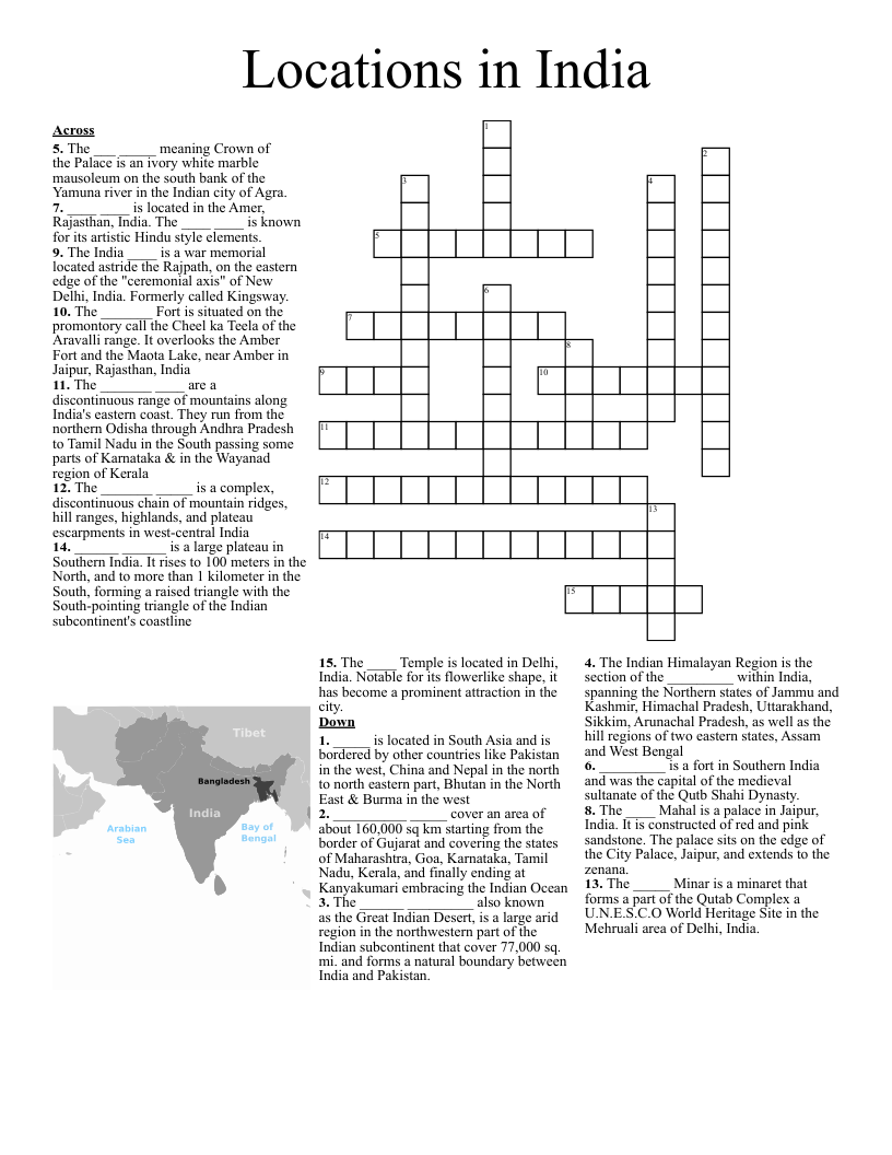 Locations In India Crossword WordMint