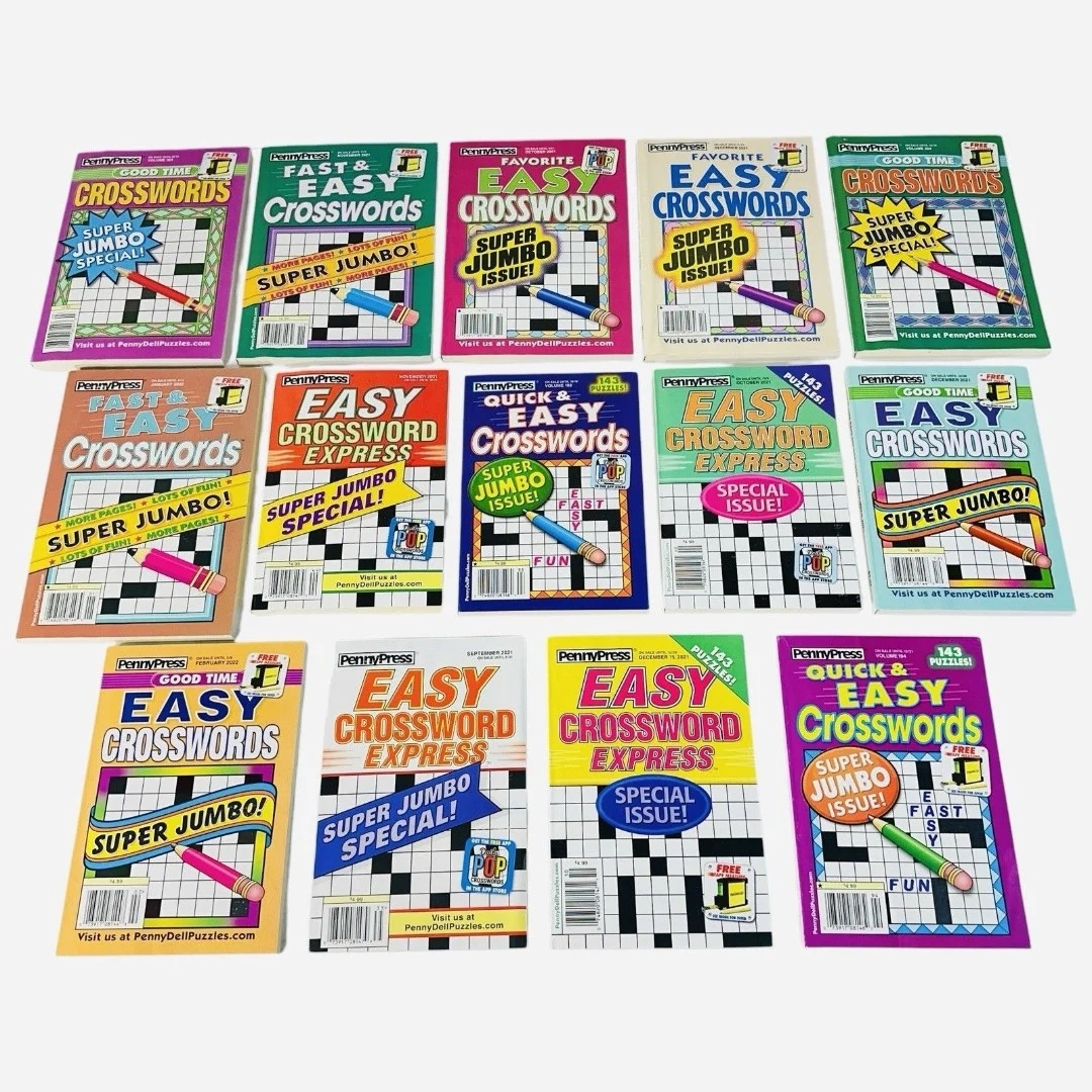 Lot Of 14 PennyPress Variety Crossword Puzzle Games Books Good Time Fast Jumbo