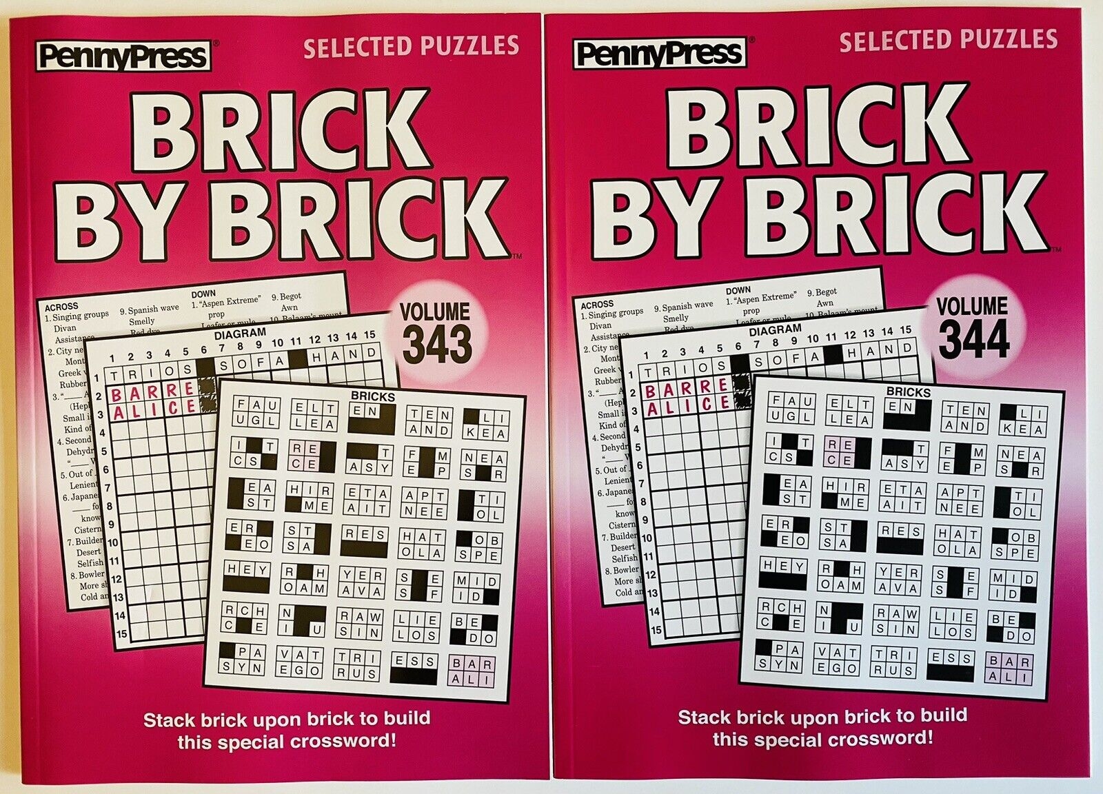 Lot Of 2 BRICK BY BRICK Penny Press Selected Puzzles DELL Variety 