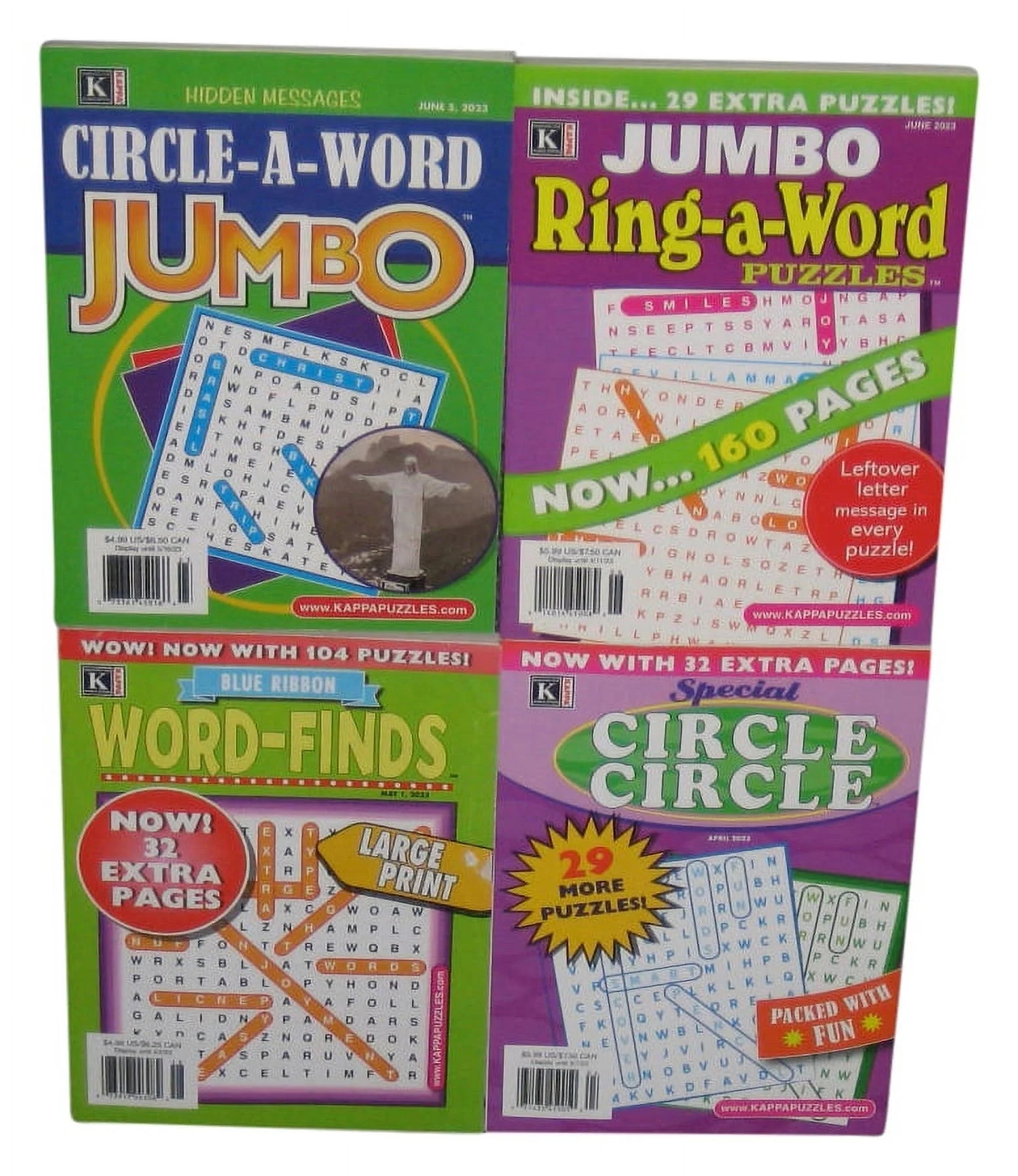 Lot Of 4 Crossword Puzzle Books Kappa Jumbo Ring A Word Word Finds Circle A Word Walmart