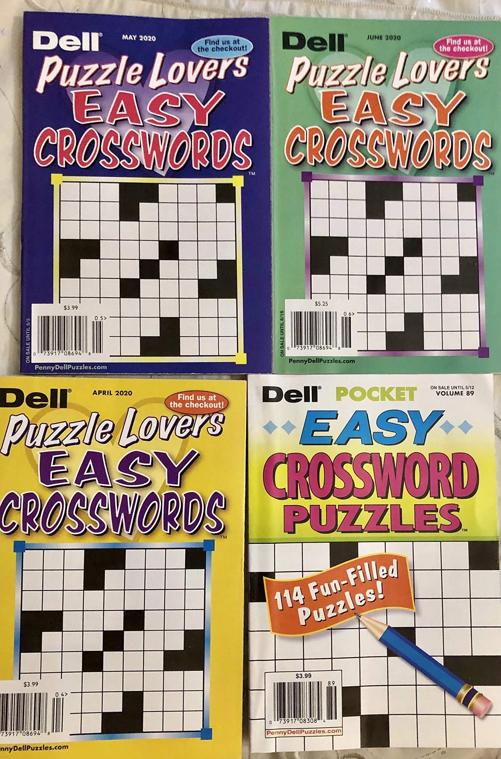 Lot Of 4 Dell Puzzle Lovers Pocket Easy Crosswords Puzzles