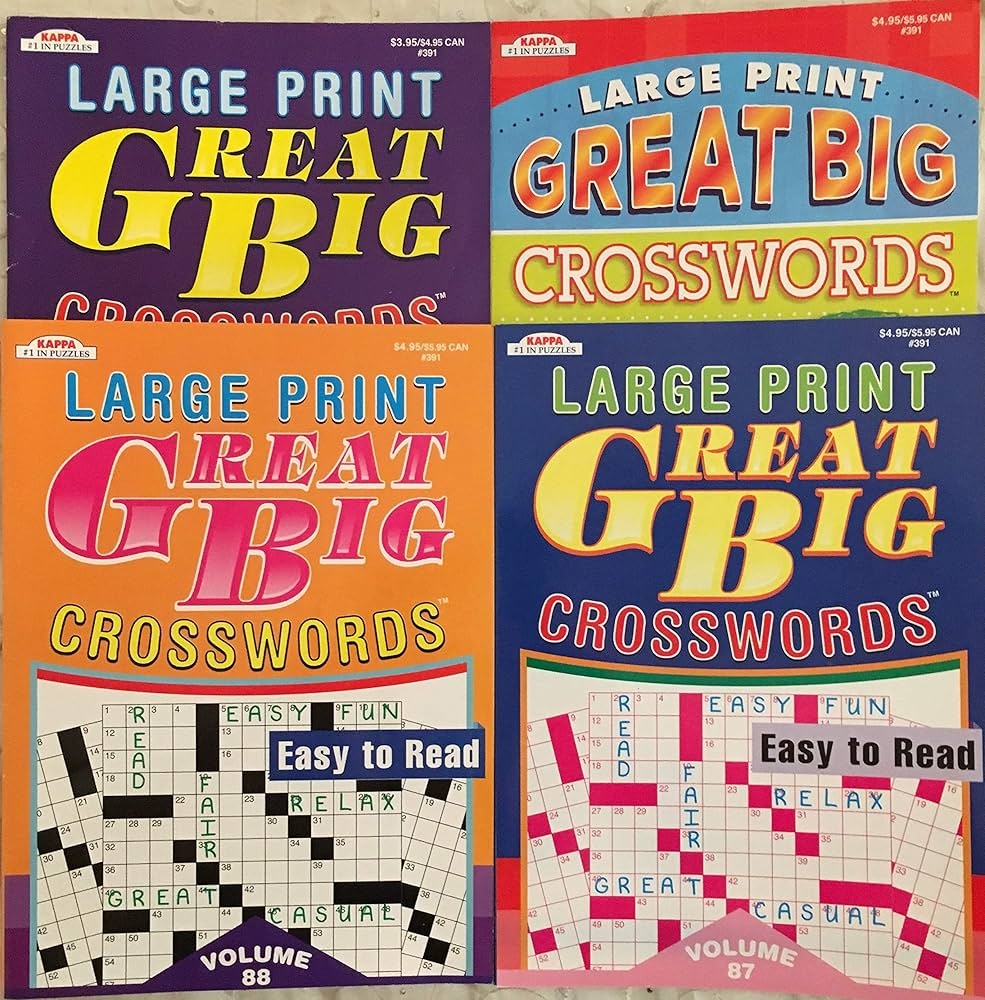 Lot Of 4 Kappa LARGE PRINT Great Big Crosswords Full Size Puzzle Books Crossword Puzzles 2017 2018 Various Amazon Books