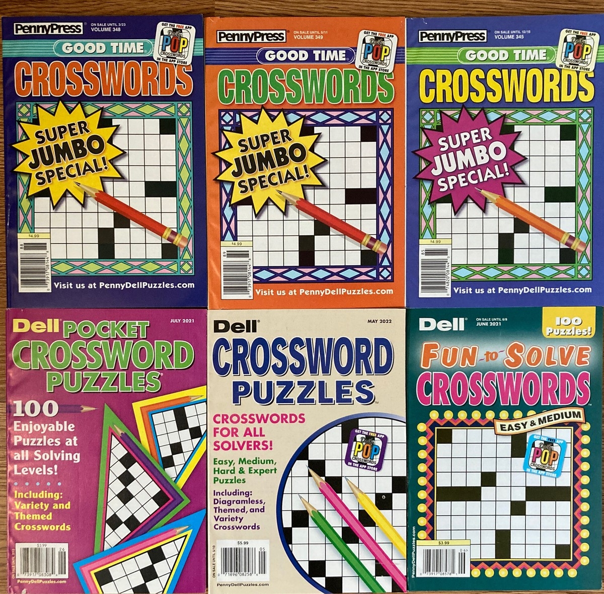 Lot Of 6 Dell Penny Press Crossword Puzzle Books Pocket Good Time Fun Solve D33 EBay