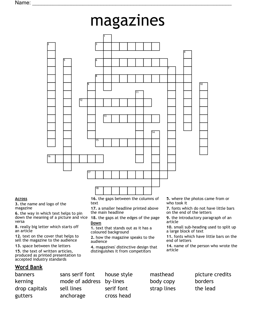 Magazines Crossword WordMint