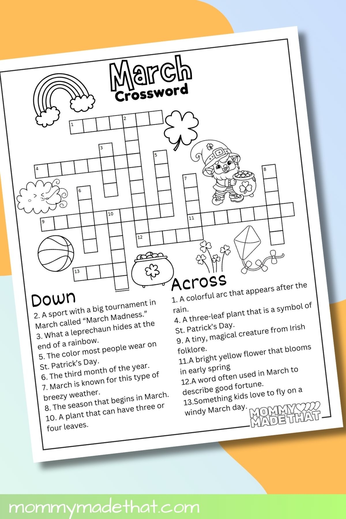 March Crossword Puzzle Free Printable With Answer Key 