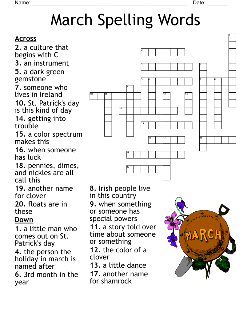 March Spelling Words Crossword WordMint