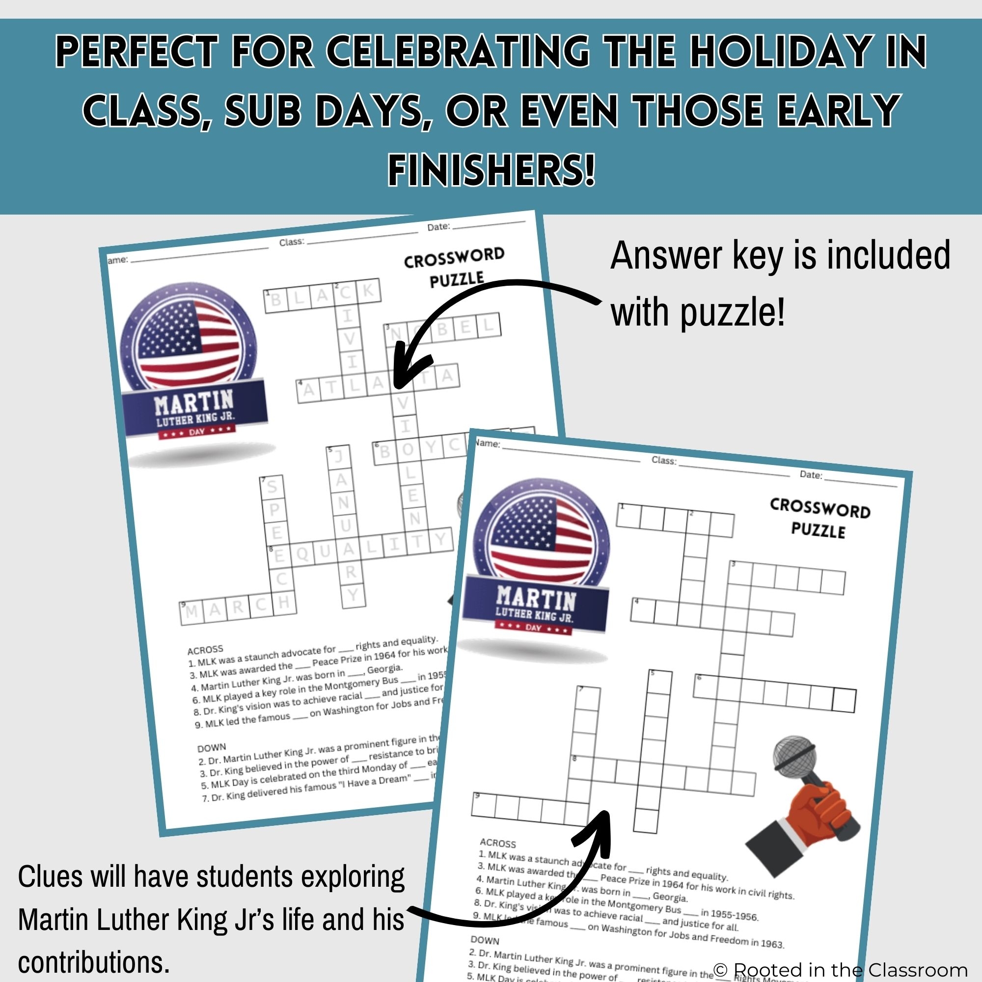Martin Luther King Jr Puzzle Pack Crossword Word Search Sub Day Classful
