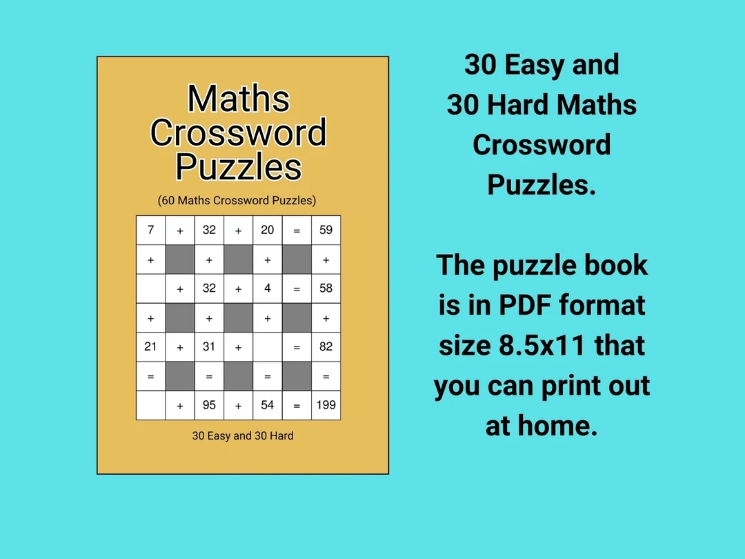 Math Crossword Addition Puzzles Learning Home School 60 Puzzles Easy And Hard Large Format 8 5 x11 Instant Download PDF Etsy
