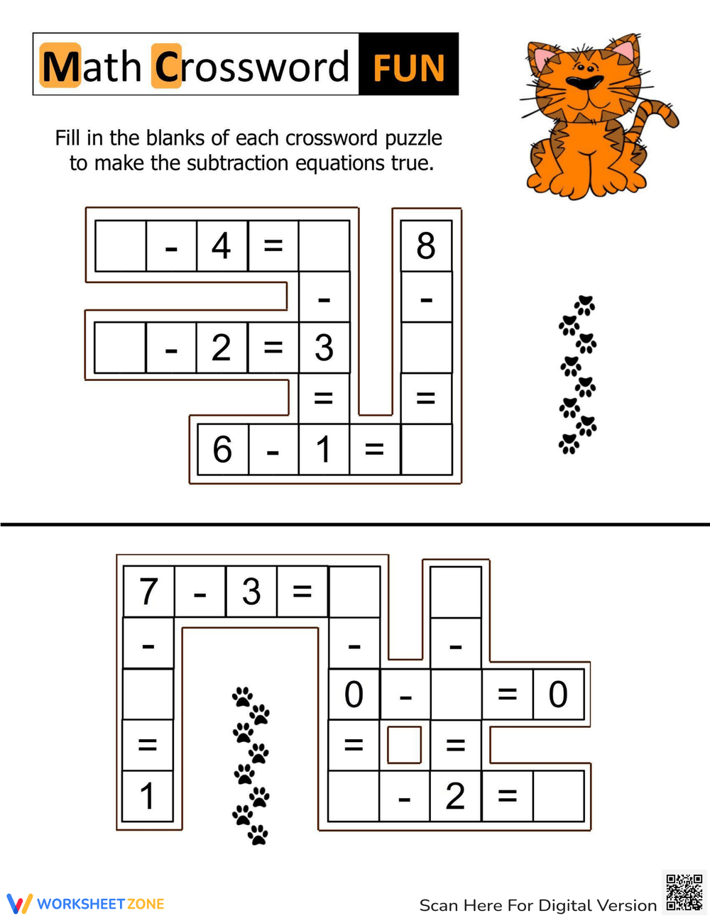 Math Crossword Fun Math Puzzles For Kids Worksheet