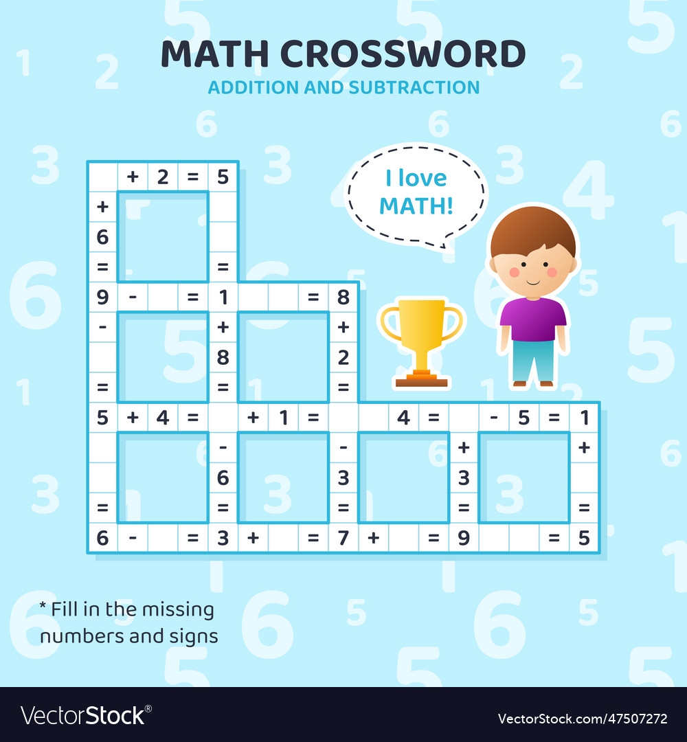 Math Crossword Puzzle Addition And Subtraction Vector Image