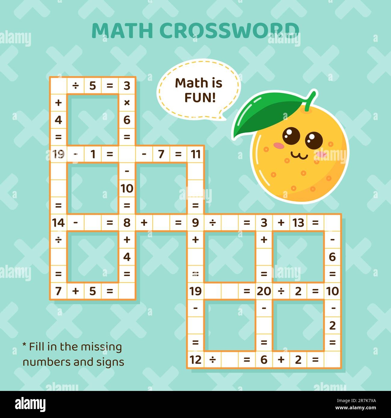 Math Crossword Puzzle For Kids Addition Subtraction Multiplication And Division Stock Vector Image Art Alamy