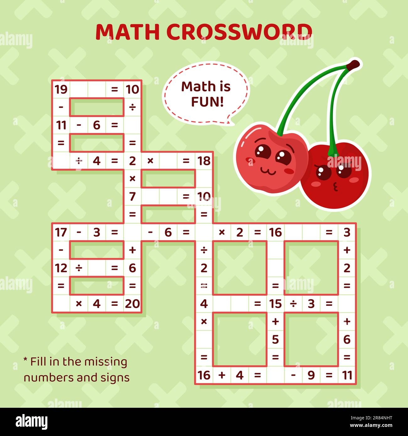 Math Crossword Puzzle For Kids Addition Subtraction Multiplication And Division Stock Vector Image U0026 Art Alamy