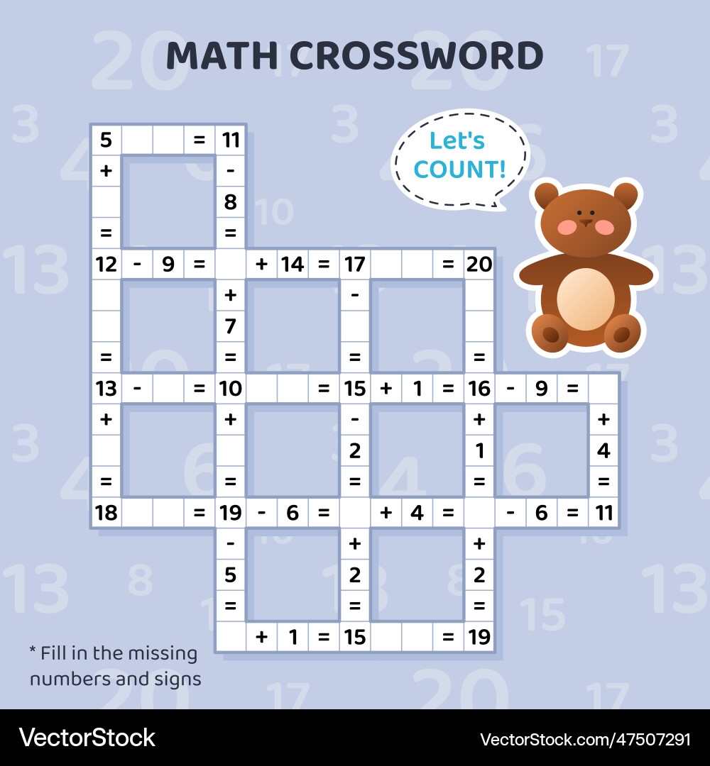 Math Crossword Puzzle For Kids Royalty Free Vector Image