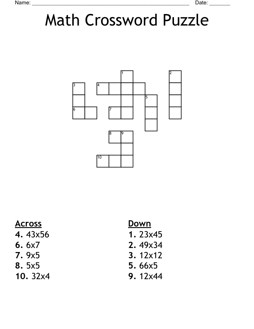 Math Crossword Puzzles Free Printable