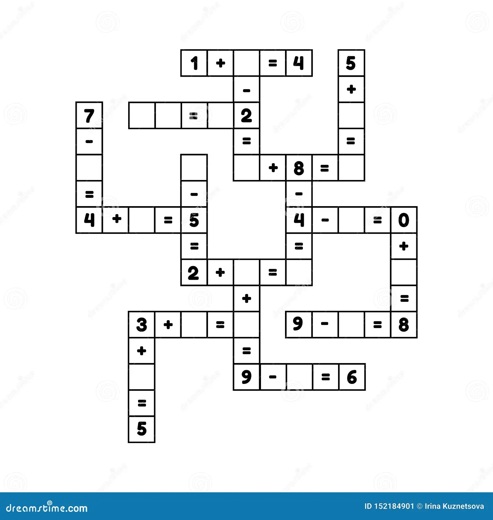 Math Educational Game For Preschool And School Age Children Solve The Crossword Numbers Addition And Subtraction Puzzle Page Stock Vector Illustration Of Teach Solve 152184901