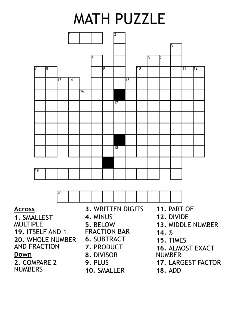 MATH PUZZLE Crossword WordMint