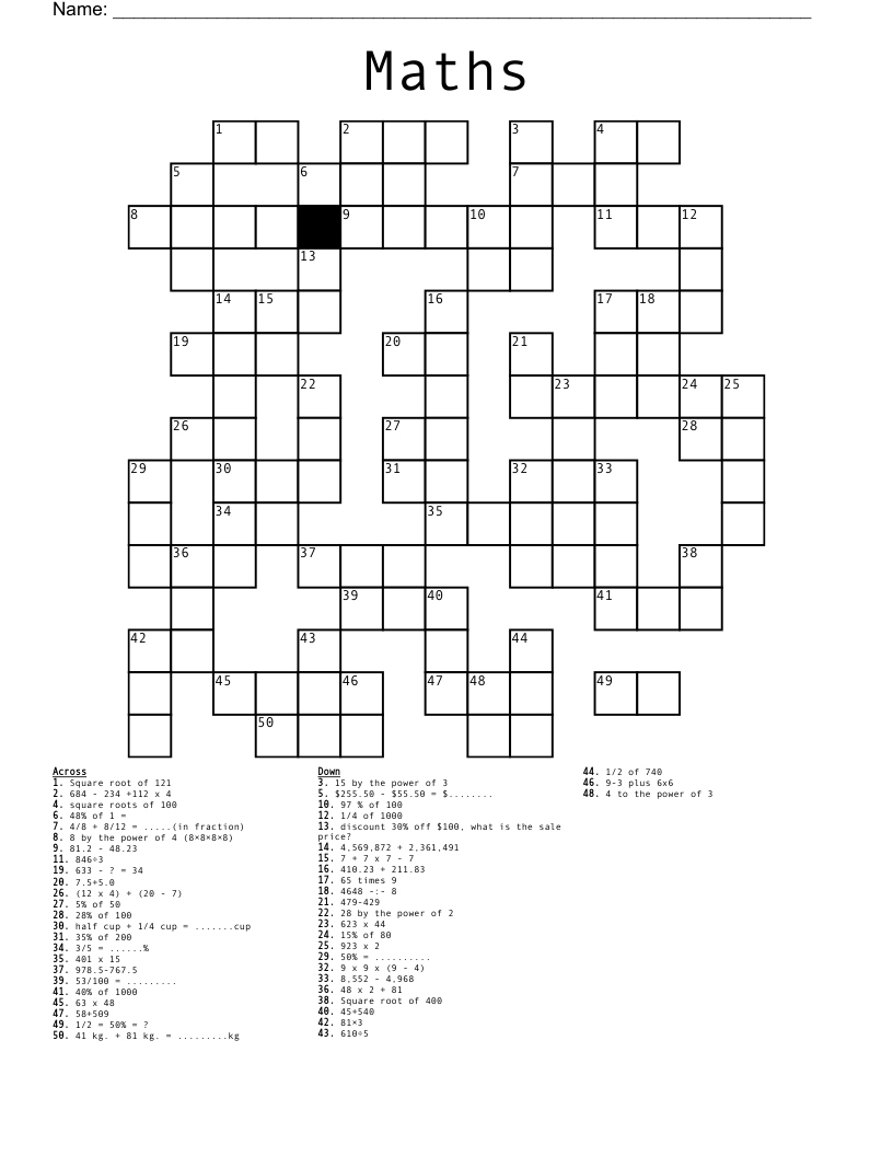 Maths Crossword WordMint