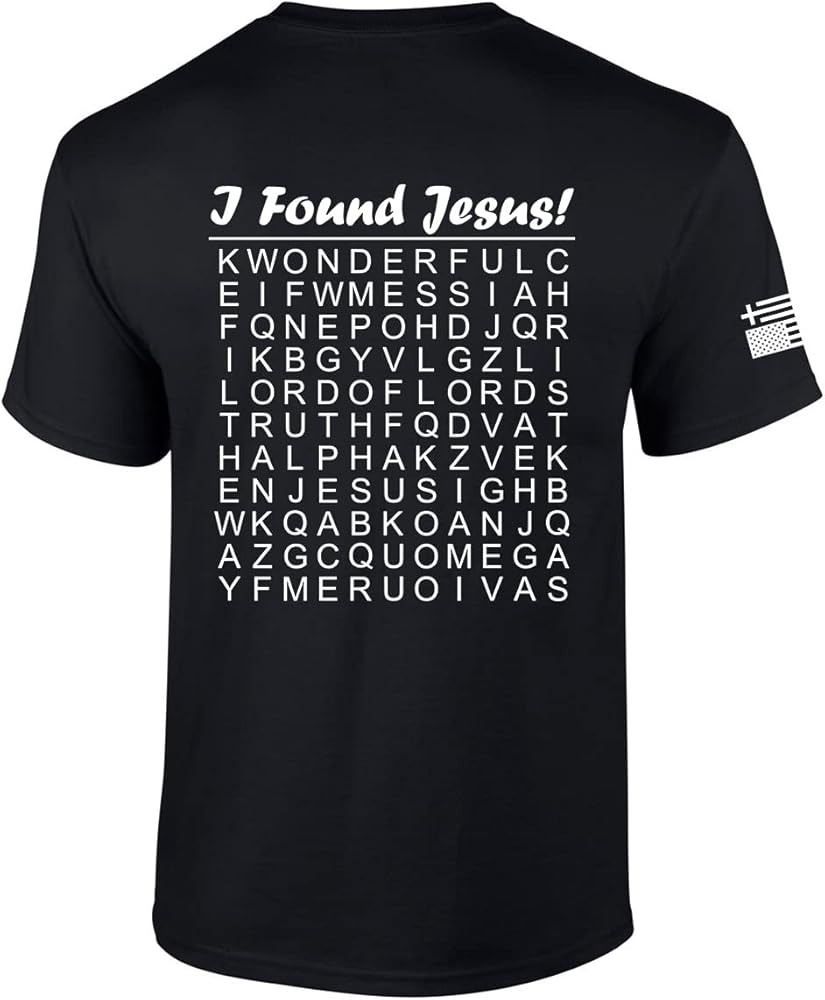 Mens Christian Shirt I Found Jesus Funny Crossword Puzzle Back Design Short Sleeve T Shirt Graphic Tee