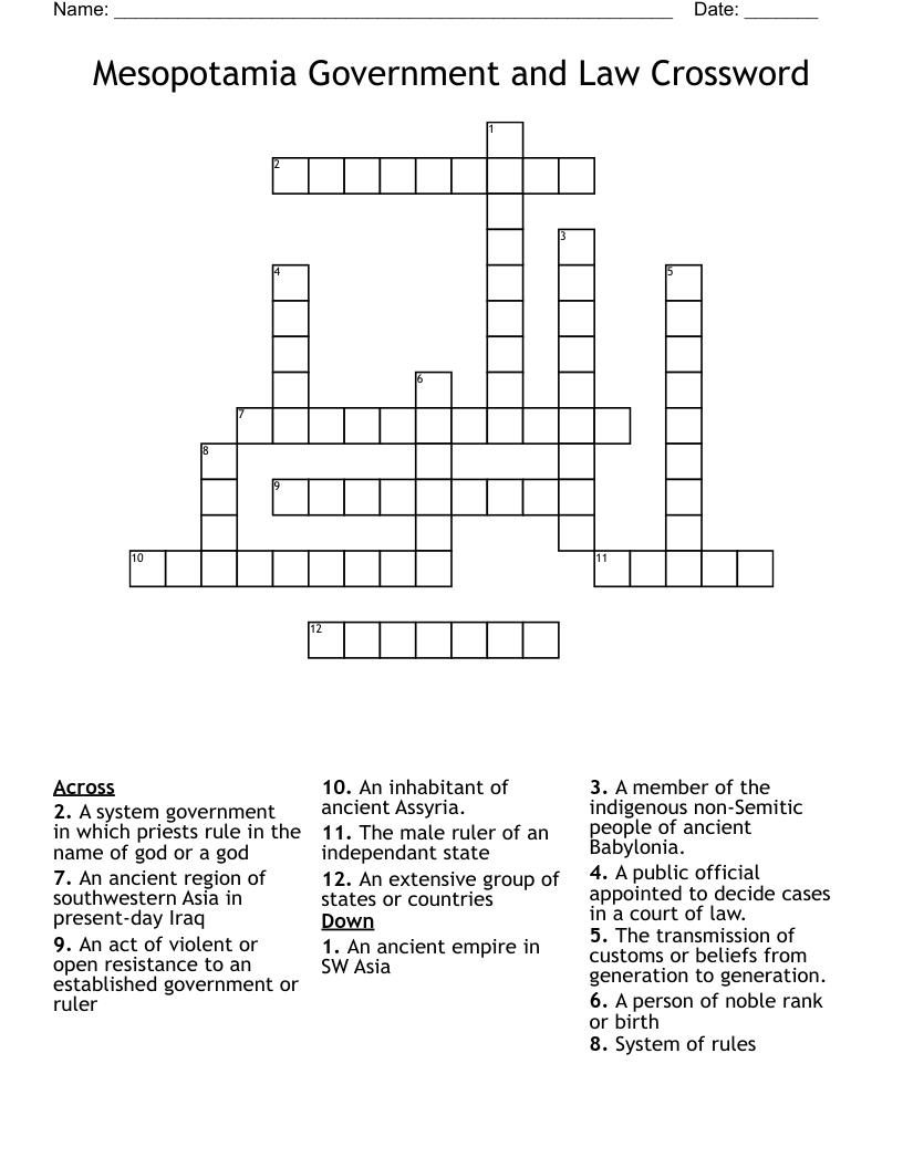 Mesopotamia Government And Law Crossword WordMint