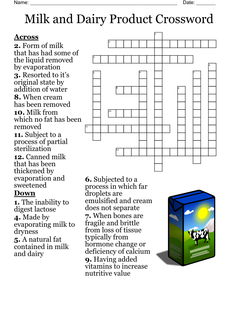 Milk And Dairy Product Crossword WordMint