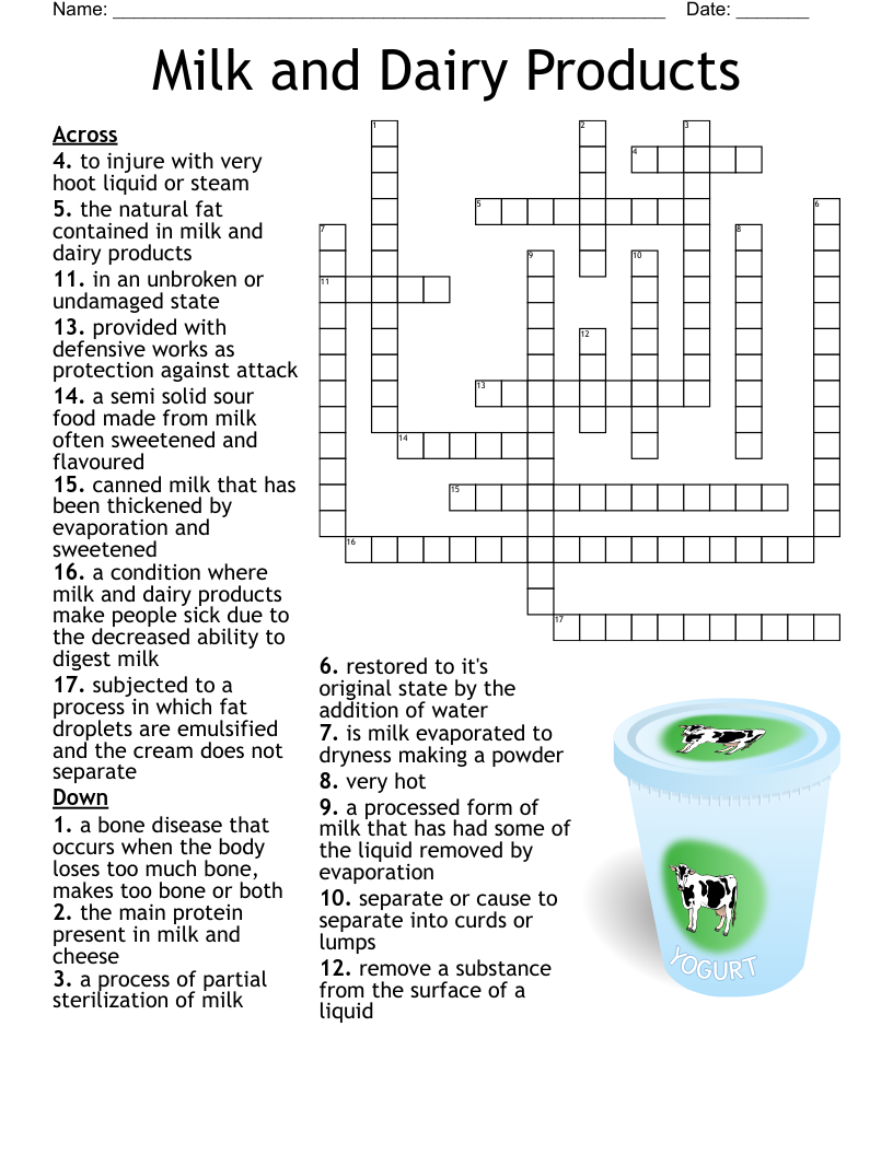 Milk And Dairy Products Crossword WordMint