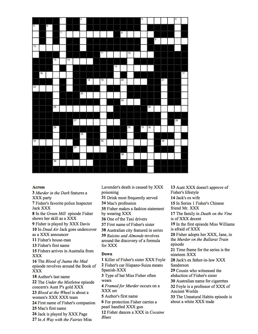 Miss Fisher Murder Mysteries Crossword Puzzle Millie Mack s Blog