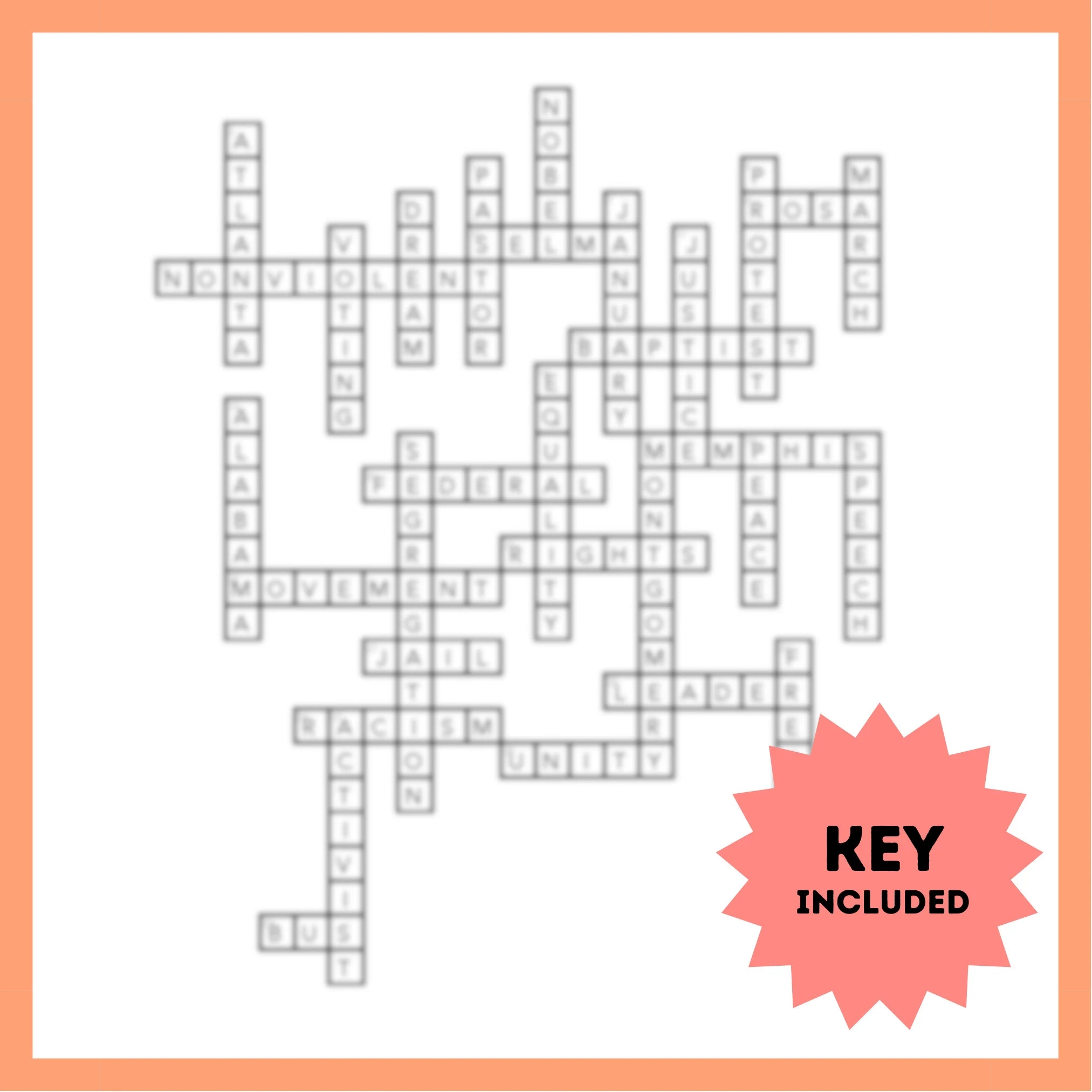 MLK Day Crossword Puzzle Educational Activity For Students And Teachers Civil Rights Martin Luther King Jr Printable PDF Etsy
