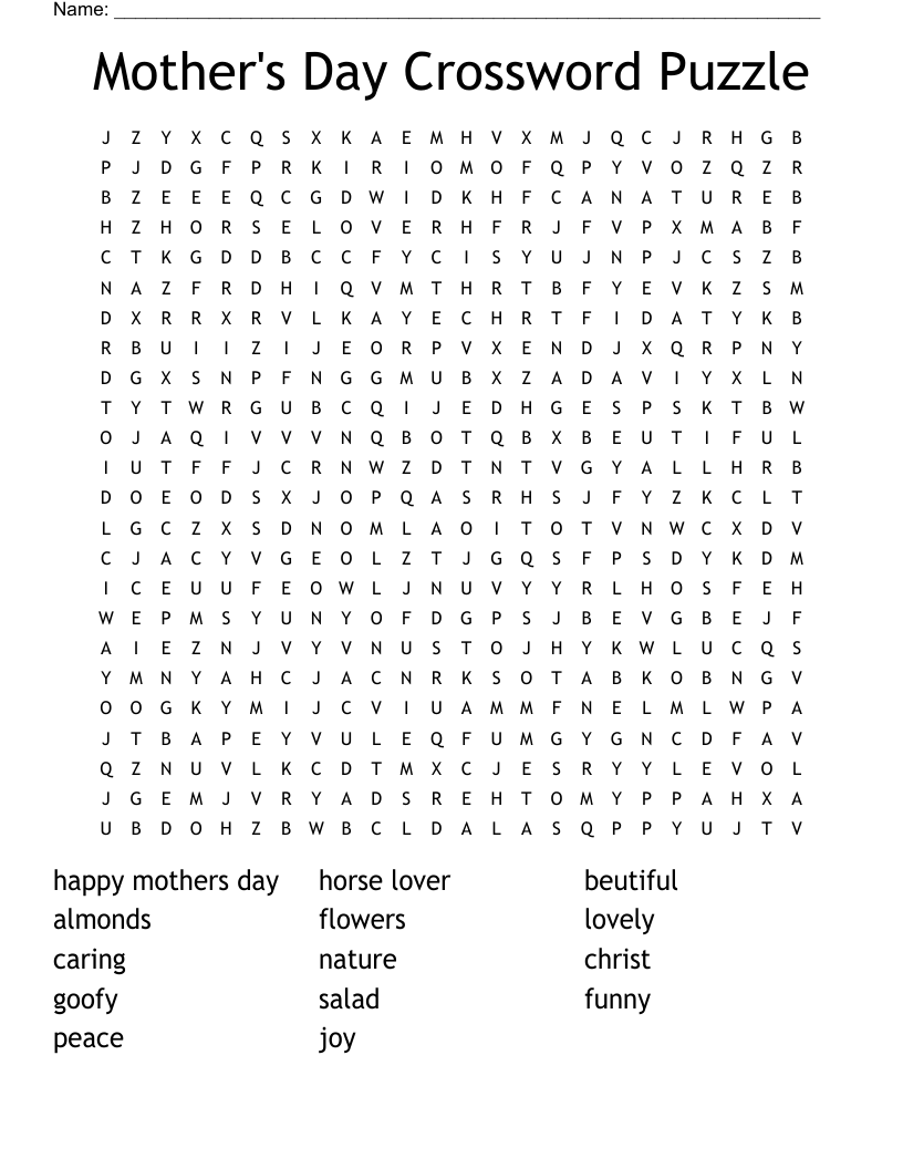 Mother s Day Crossword Puzzle Word Search WordMint