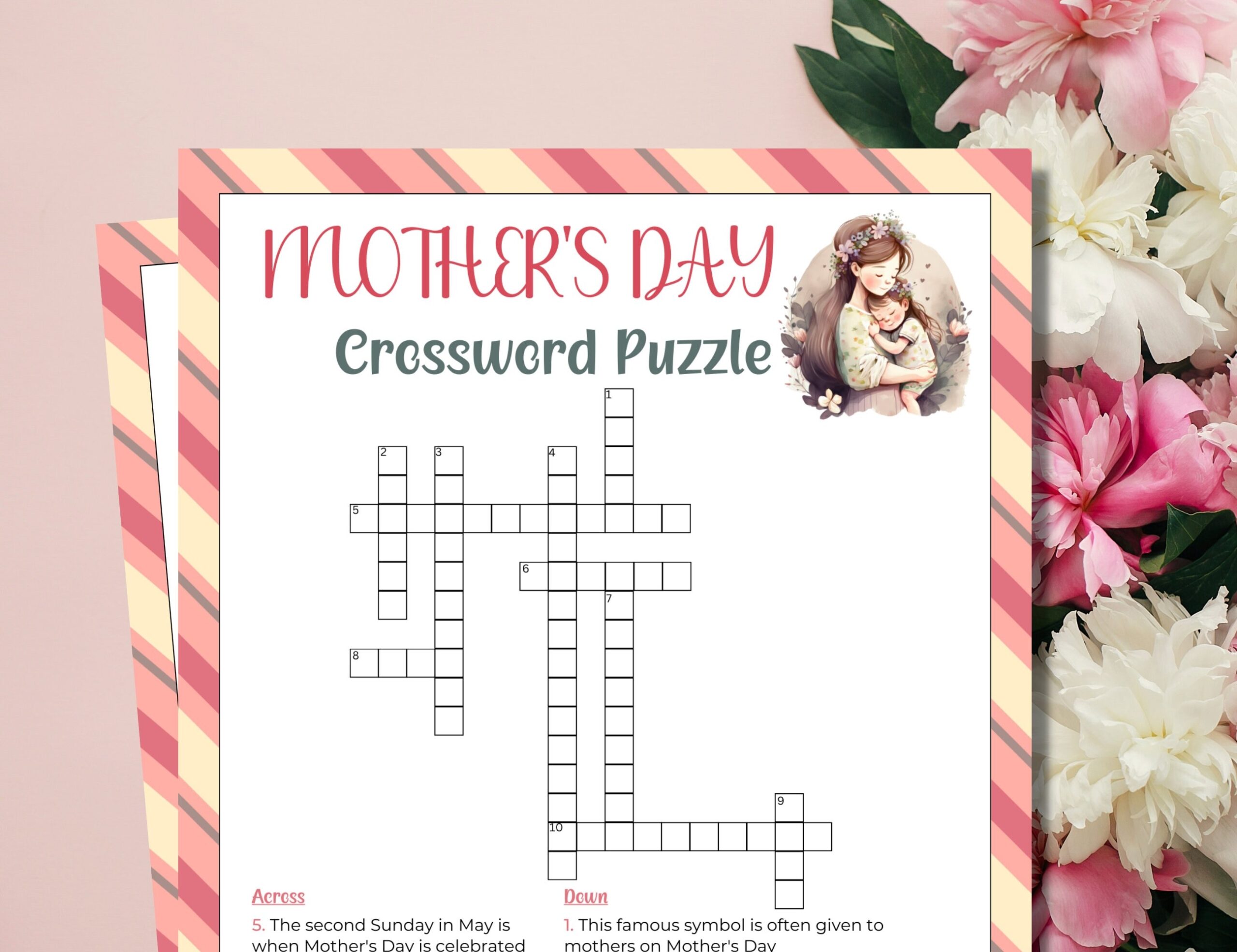 Mothers Day Crossword Puzzle Mothers Day Word Puzzle Mothers 