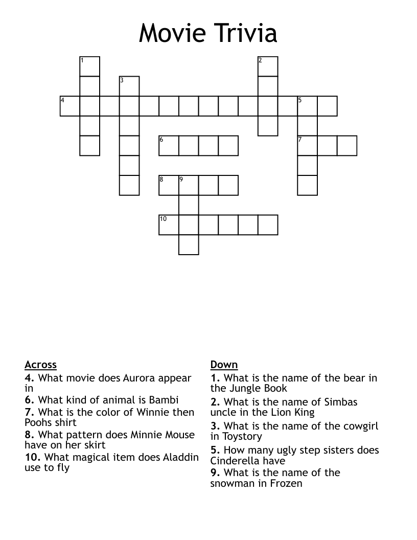 Movie Trivia Crossword WordMint