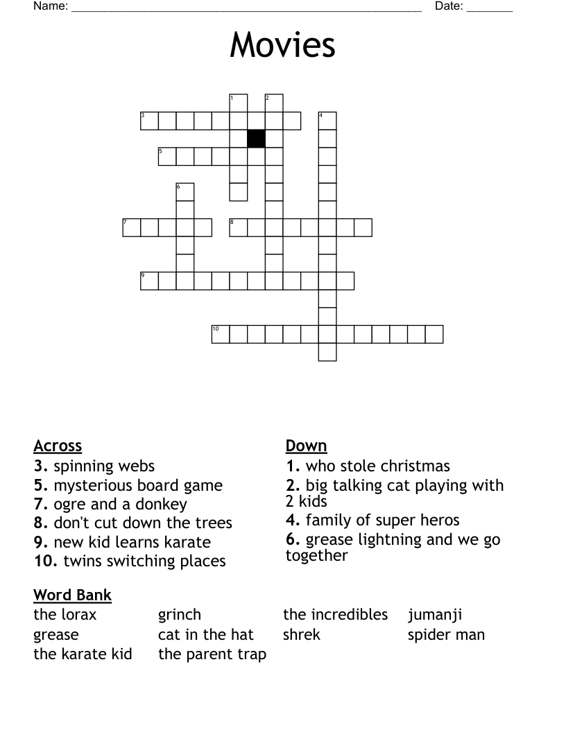 Movies Crossword WordMint