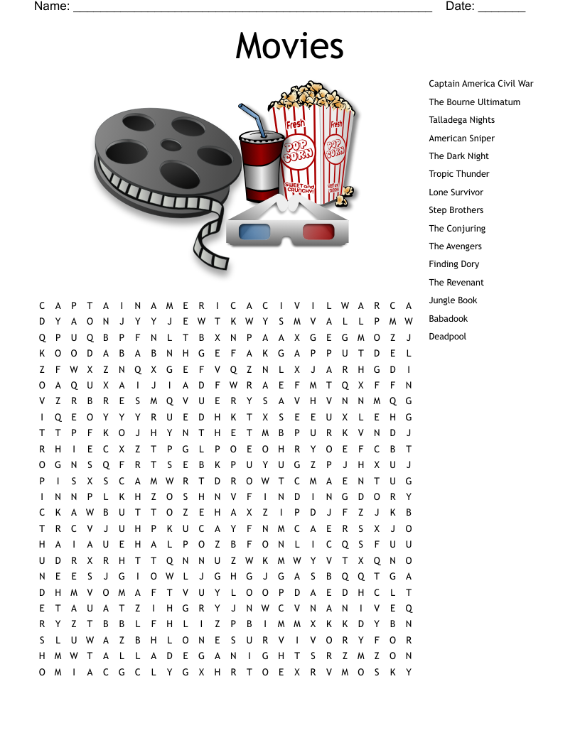 Crossword Puzzles Movie Themed