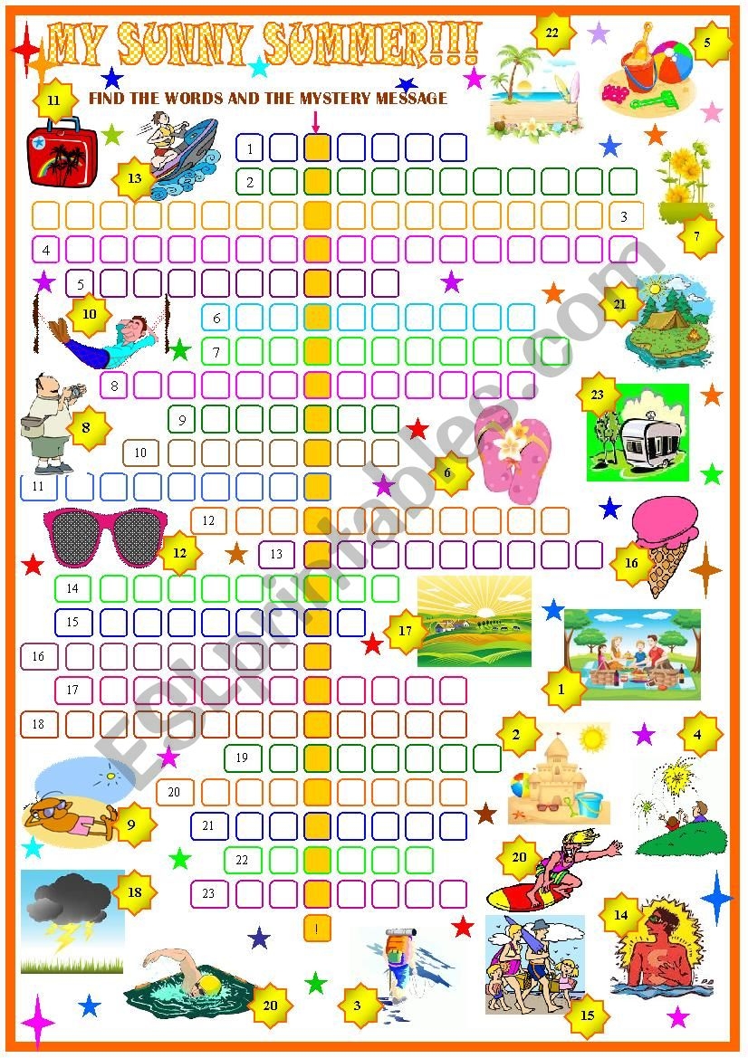 My Sunny Summer Crossword Puzzle ESL Worksheet By Spied d aignel