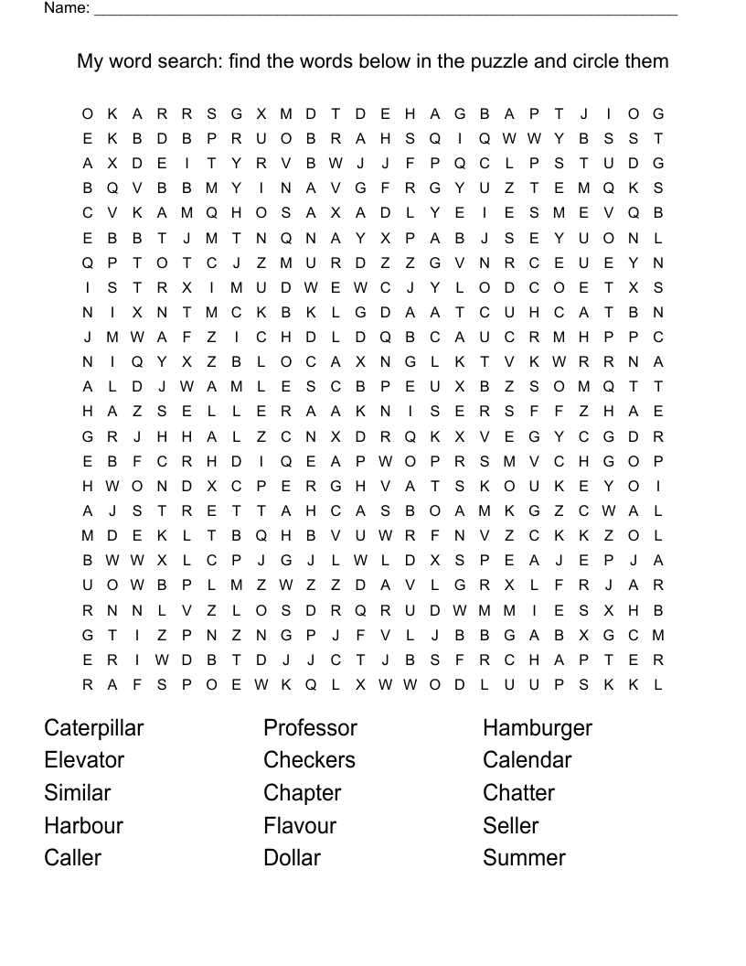 My Word Search Find The Words Below In The Puzzle And Circle Them WordMint