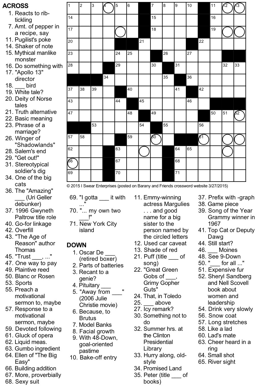 MYSTERY PUZZLE I Swear Crossword Crossword Puzzle