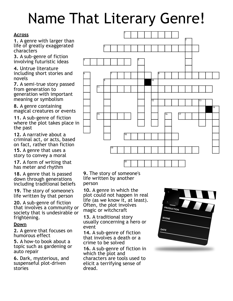 Name That Literary Genre Crossword WordMint