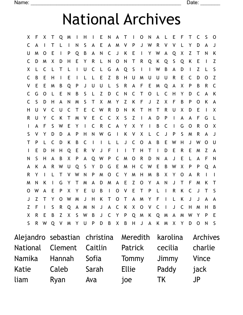 National Archives Word Search WordMint