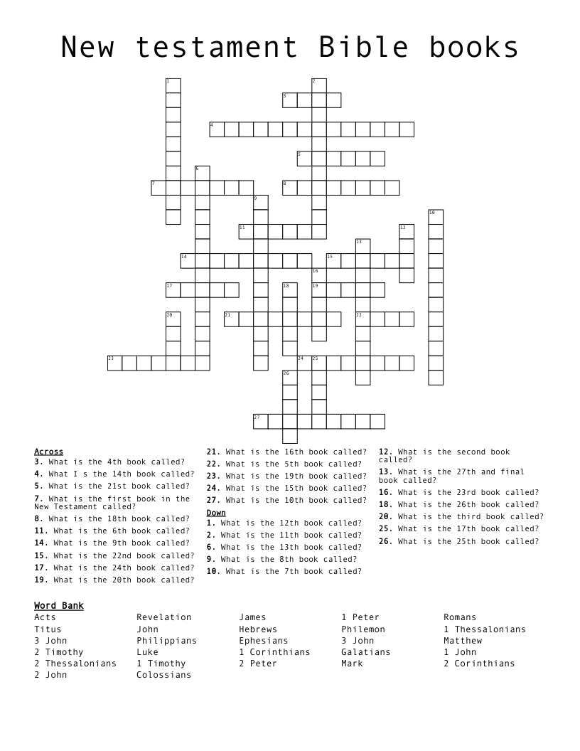 New Testament Bible Books Crossword WordMint