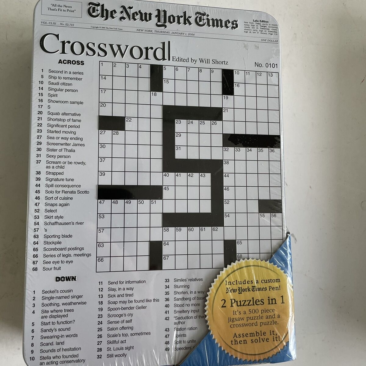 New York Times Crossword Puzzle Two Puzzles In One Assemble Then Solve W Tin EBay