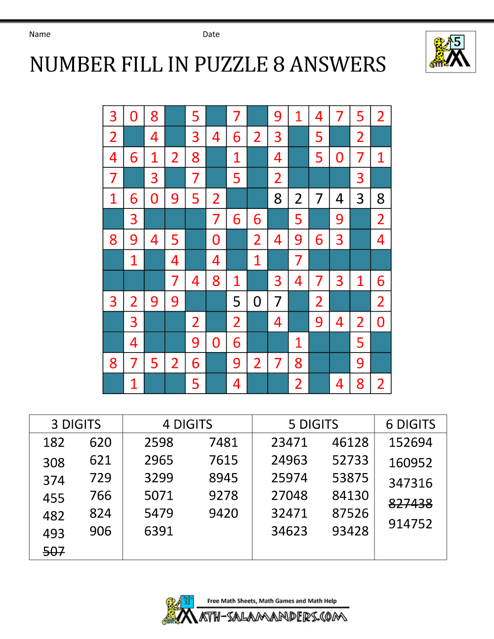 Number Crossword Puzzle