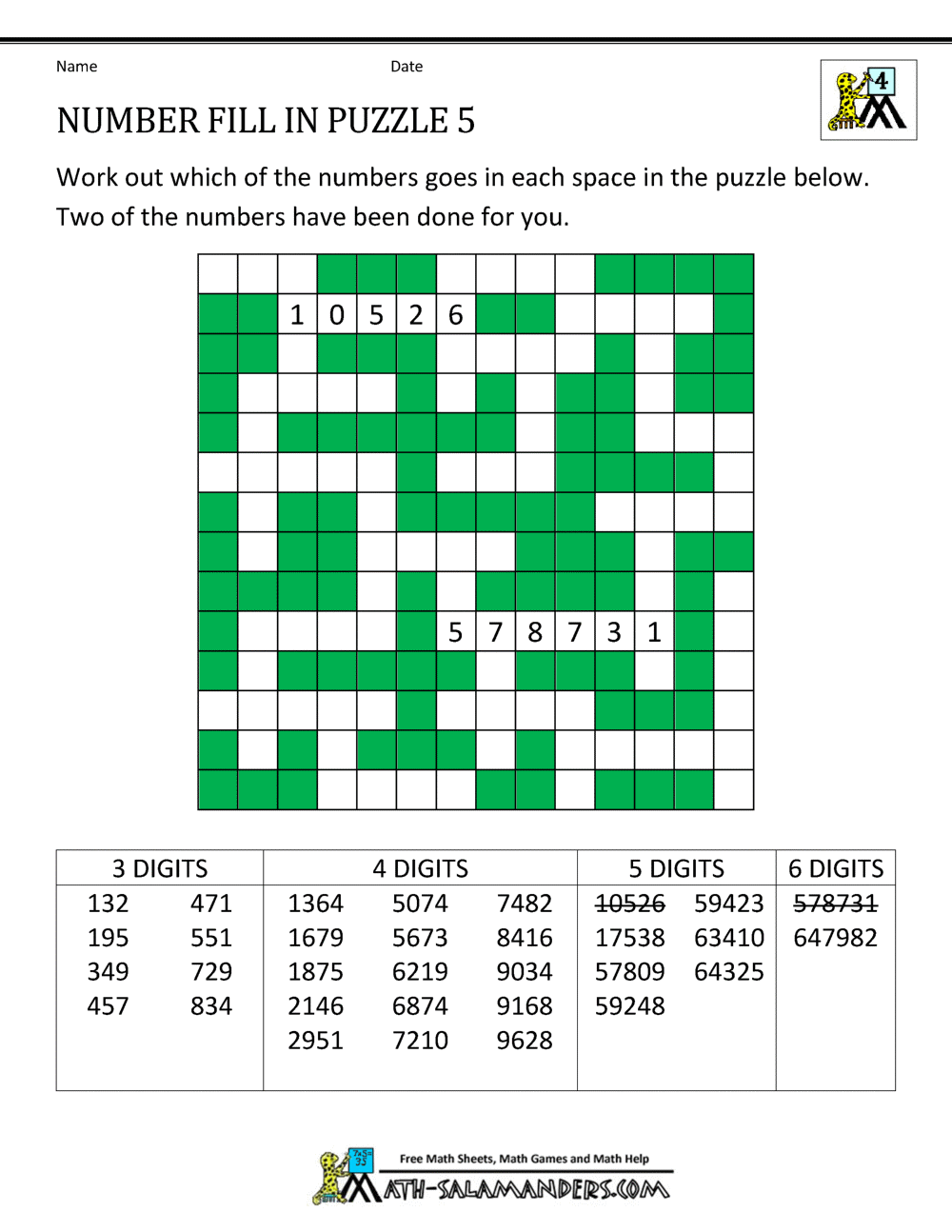 Number Fill In Puzzles