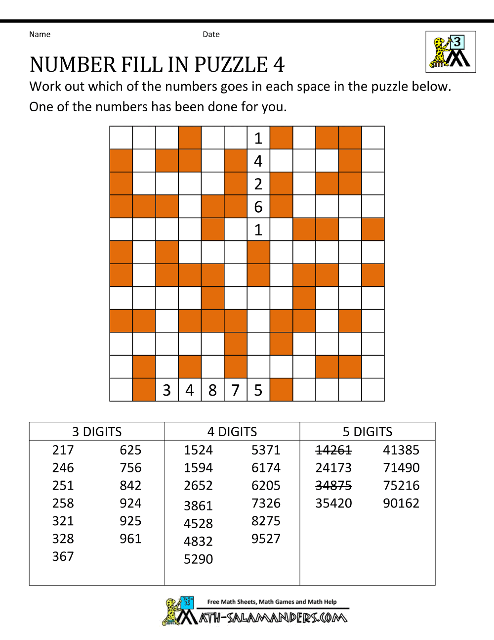 Number Fill In Puzzles Worksheets Library