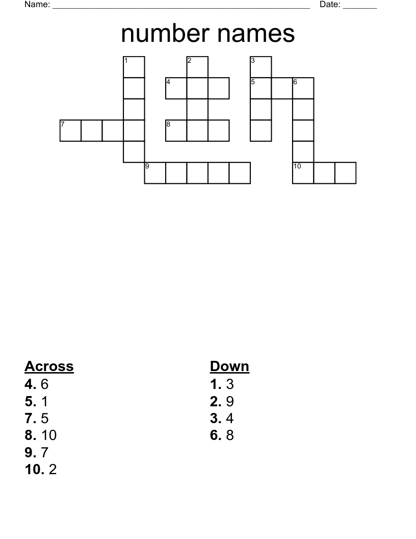 Numbers 1 10 Crossword WordMint